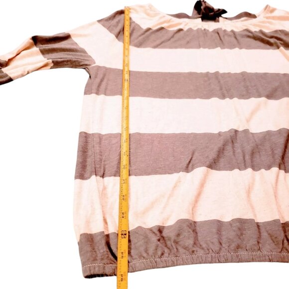 ANN TAYLOR Loft Top, Gray White Striped Linen Blend 3/4 Sleeve Career Office, M - Picture 8 of 11